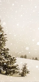 Serene snowy landscape with a lone tree.