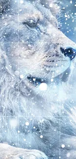 Majestic lion in the snow mobile wallpaper.