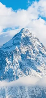 Breathtaking snowy mountain peak under a clear blue sky.