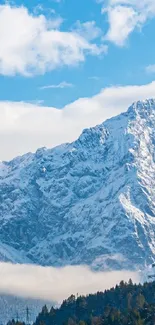 Snowy mountain peak under a clear blue sky.