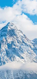 Snowy mountain peak under a bright blue sky mobile wallpaper.