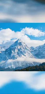 Breathtaking snowy mountain peak with a clear blue sky background.