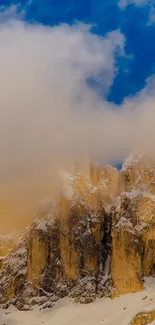 Snowy mountain peaks with blue sky and clouds for mobile wallpaper.