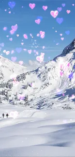 Snowy mountain landscape with clear blue sky.