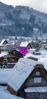 Snowy village nestled in quiet mountains with a serene winter view.