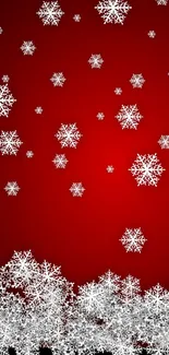 Red wallpaper with white snowflakes for winter theme.