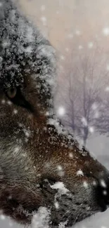 Wolf in a snowy forest, winter landscape mobile wallpaper.