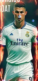 Wallpaper of a soccer player in action, featuring dynamic colors.