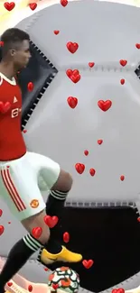 Soccer player with hearts digital art wallpaper.