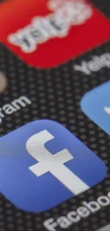 Close-up of mobile phone screen with social media app icons.