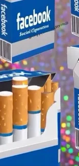 Artistic wallpaper with social media cigarette cartons.