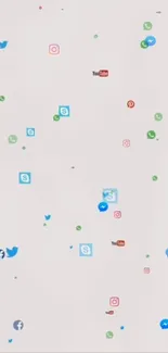 Mobile wallpaper with scattered social media icons.