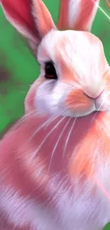 Soft painting of a rabbit on vibrant green background.