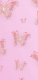 Soft pink butterflies on a pastel background.