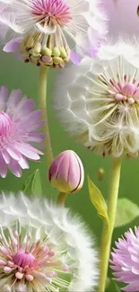 Soft pink flowers with green background