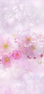 Soft pink floral wallpaper with delicate blossoms.