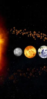 Solar system planets aligned in space wallpaper.