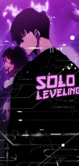 Solo Leveling wallpaper in a vibrant purple aesthetic.