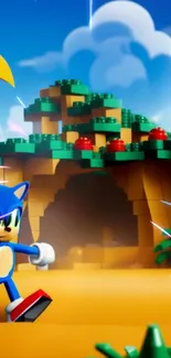 Sonic Lego-themed mobile wallpaper with vibrant colors and a playful landscape.