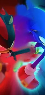 Sonic and Shadow in a vibrant, action-packed clash, perfect for mobile wallpaper.