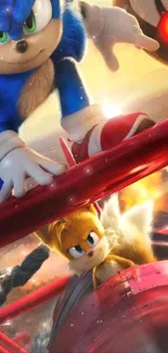 Sonic and Tails fly high in action-packed wallpaper.