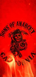 Sons of Anarchy red wallpaper with reaper logo.