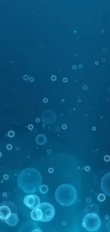 Mobile wallpaper with floating blue bubbles on a dark blue background.