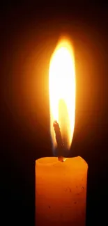 Candle glowing brightly against a black background.