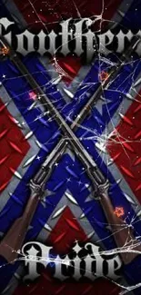 Southern Pride wallpaper with rifles and red background.