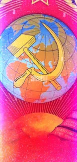 Soviet emblem mobile wallpaper with vibrant red and orange design.