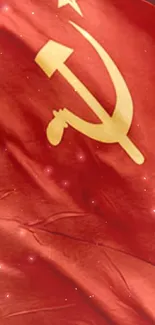 Red Soviet flag with hammer and sickle on mobile wallpaper.