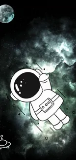 Cartoon astronaut floating in space-themed mobile wallpaper.