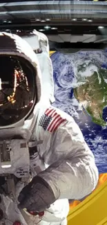 Astronaut floating in space with Earth view wallpaper.