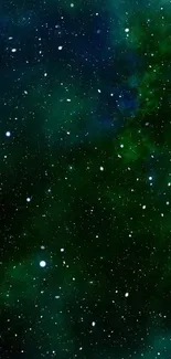 Galaxy space wallpaper with stars and dark green nebula.