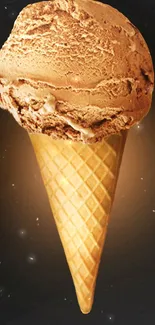 Ice cream cone against a space-themed background.