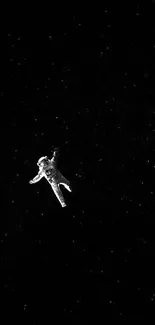 Astronaut floating in space with a black starry background.