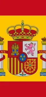 Spanish flag wallpaper featuring a regal crest and bright yellow background.