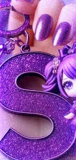 Purple glittery anime character with sparkle keychain.