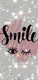 Sparkling smile wallpaper with glittery effects and motivational text.