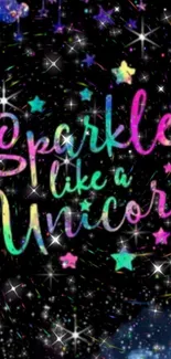 Sparkle like a unicorn quote on a vibrant, starry background.