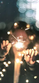 Mobile wallpaper with a sparkler and a bokeh background creating a magical glow.