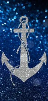 Silver anchor on sparkling blue background wallpaper.