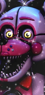 Close-up of vibrant and sparkling animatronic character with sharp details.