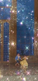 Sparkling ballroom scene with a magical, starry night ambiance.