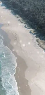 Sparkling view of a coastal beach with waves gently rolling in.