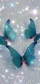 Sparkling blue butterflies with shimmering background.