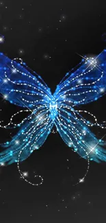 Sparkling blue butterfly with stars on a dark background.