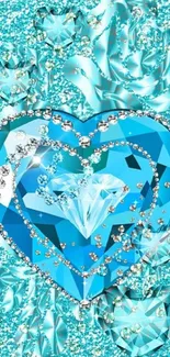 Sparkling blue diamond heart with shimmering roses.