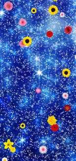 Sparkling blue galaxy wallpaper with stars and cosmic elements.