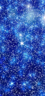 Sparkling blue starry mobile wallpaper with a cosmic galaxy design.